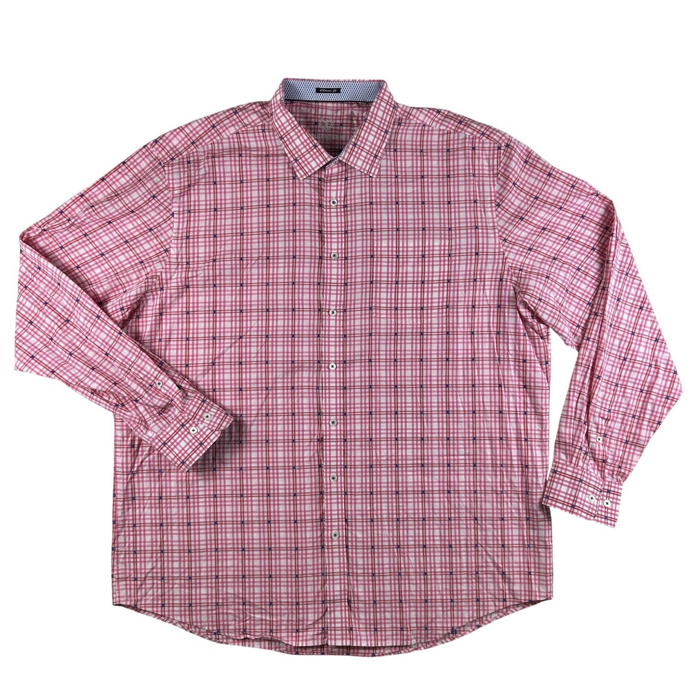 Bugatchi Shirt Mens XL Pink Plaid Check Long Sleeve Button Up Classic Fit Casual